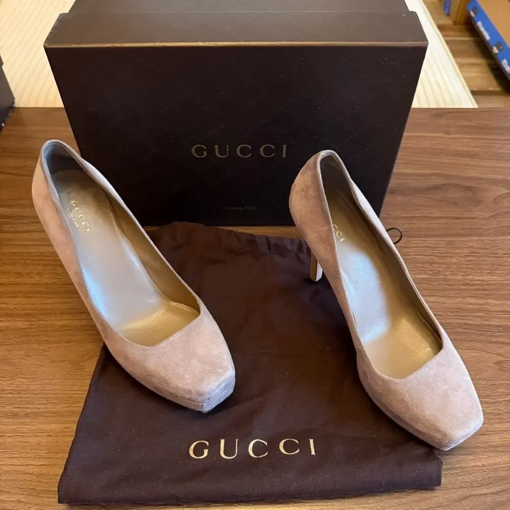 Gucci Grey (fume)  Suede Square Toe Platform High Heel  Pumps EU 37/US 7
